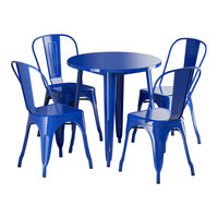 Lancaster Table & Seating Alloy Series 30" Blue Quartz Standard Height Outdoor Table with 4 Cafe Chairs