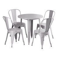 Lancaster Table & Seating Alloy Series 30" Nickel Gray Standard Height Outdoor Table with 4 Cafe Chairs