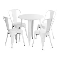 Lancaster Table & Seating Alloy Series 30" Pearl White Standard Height Outdoor Table with 4 Cafe Chairs