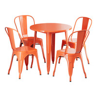 Lancaster Table & Seating Alloy Series 30" Amber Orange Standard Height Outdoor Table with 4 Cafe Chairs