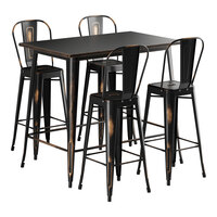 Lancaster Table & Seating Alloy Series 48" x 30" Distressed Copper Bar Height Outdoor Table with 4 Cafe Barstools