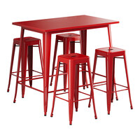 Lancaster Table & Seating Alloy Series 48" x 30" Ruby Red Bar Height Outdoor Table with 4 Backless Barstools