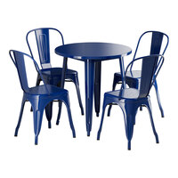 Lancaster Table & Seating Alloy Series 30" Sapphire Standard Height Outdoor Table with 4 Cafe Chairs