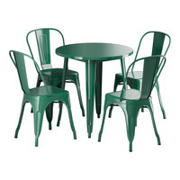 Lancaster Table & Seating Alloy Series 30" Emerald Green Standard Height Outdoor Table with 4 Cafe Chairs