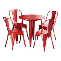 Lancaster Table & Seating Alloy Series 30" Ruby Red Standard Height Outdoor Table with 4 Cafe Chairs