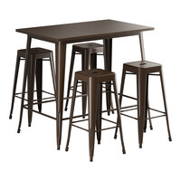 Lancaster Table & Seating Alloy Series 48" x 30" Copper Bar Height Outdoor Table with 4 Backless Barstools