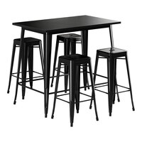 Lancaster Table & Seating Alloy Series 48" x 30" Onyx Black Bar Height Outdoor Table with 4 Backless Barstools