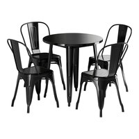 Lancaster Table & Seating Alloy Series 30" Onyx Black Standard Height Outdoor Table with 4 Cafe Chairs