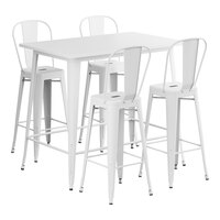 Lancaster Table & Seating Alloy Series 48" x 30" Pearl White Bar Height Outdoor Table with 4 Cafe Barstools