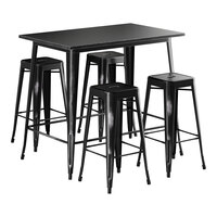 Lancaster Table & Seating Alloy Series 48" x 30" Distressed Onyx Black Bar Height Outdoor Table with 4 Backless Barstools