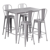 Lancaster Table & Seating Alloy Series 48" x 30" Nickel Gray Bar Height Outdoor Table with 4 Cafe Barstools