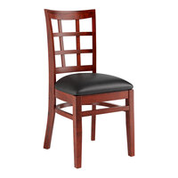 Lancaster Table & Seating Mahogany Finish Wood Window Back Chair with Black Vinyl Seat - Assembled