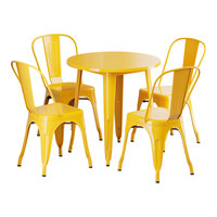 Lancaster Table & Seating Alloy Series 30" Citrine Yellow Standard Height Outdoor Table with 4 Cafe Chairs