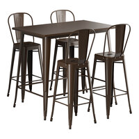 Lancaster Table & Seating Alloy Series 48" x 30" Copper Bar Height Outdoor Table with 4 Cafe Barstools