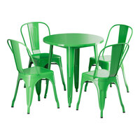 Lancaster Table & Seating Alloy Series 30" Jade Green Standard Height Outdoor Table with 4 Cafe Chairs