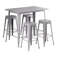 Lancaster Table & Seating Alloy Series 48" x 30" Nickel Gray Bar Height Outdoor Table with 4 Backless Barstools