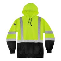 Ergodyne GloWear 8373 Type R Class 3 Hi-Vis Lime Green Hooded Sweatshirt with Reflective Tape and Black Front Panel 21884 - Large
