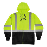 Ergodyne GloWear 8372 Type R Class 3 Hi-Vis Lime Green Zip-Up Hooded Sweatshirt with Reflective Tape and Black Front Panel