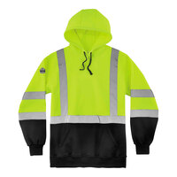 Ergodyne GloWear 8373 Type R Class 3 Hi-Vis Lime Green Hooded Sweatshirt with Reflective Tape and Black Front Panel 21888 - 4X