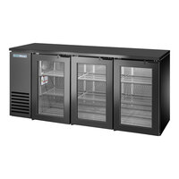 True TBB24-72-3G-Z1-BST-B-1 72 1/8" Black Glass Door Back Bar Refrigerator with Black Sub Top and LED Lighting