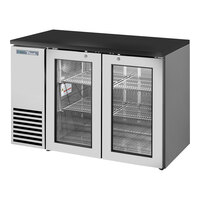 True TBB24-48-2G-Z1-BST-S-1 48 1/8" Stainless Steel Glass Door Back Bar Refrigerator with Black Sub Top and LED Lighting