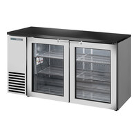 True TBB24-60-2G-Z1-BST-S-1 60 1/8" Stainless Steel Glass Door Back Bar Refrigerator with Black Sub Top and LED Lighting