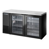 True TBB24-60-2G-Z1-SFT-B-1 60 1/8" Black Glass Door Back Bar Refrigerator with Stainless Finished Top and LED Lighting