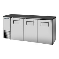 True TBB24-72-3S-Z1-BST-S-1 72 1/8" Stainless Steel Solid Door Back Bar Refrigerator with Black Sub Top and LED Lighting