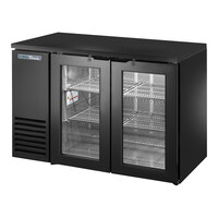 True TBB24-48-2G-Z1-BST-B-1 48 1/8" Black Glass Door Back Bar Refrigerator with Black Sub Top and LED Lighting