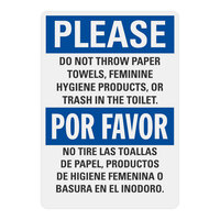 Lavex 14" x 10" Non-Reflective Plastic Bilingual "Please Do Not Throw Paper Towels, Feminine Hygiene Products, Or Trash In The Toilet" Safety Sign