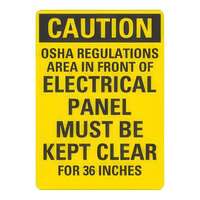 Lavex Non-Reflective Aluminum "Caution / OSHA Regulations / Area In Front Of Electrical Panel Must Be Kept Clear For 36 Inches" Safety Sign