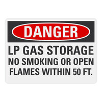 Lavex 10" x 7" Engineer-Grade Reflective Aluminum "Danger / LP Gas Storage / No Smoking Or Open Flames Within 50 Ft." Safety Sign