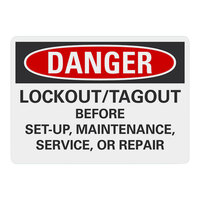 Lavex 10" x 7" Non-Reflective Aluminum "Danger / Lockout Or Tagout Before Set-Up, Maintenance, Service, Or Repair" Safety Sign