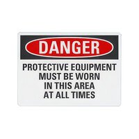 Lavex 14" x 10" Non-Reflective Adhesive Vinyl "Danger / Protective Equipment Must Be Worn In This Area At All Times" Safety Label