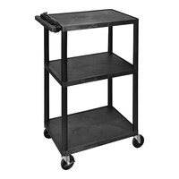 Luxor Tuffy 24" x 18" x 42" Black Structural Foam Plastic 3-Shelf Powered Utility Cart with Heavy-Duty Casters, Electrical Assembly, and Cord Storage UCPL2E-B