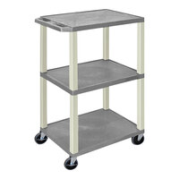 Luxor Tuffy 24" x 18" x 42 1/2" Gray / Putty Plastic 3-Shelf Utility Cart with Heavy-Duty Casters UCPL1GY