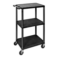 Luxor Tuffy 24" x 18" x 42" Black Structural Foam Plastic 3-Shelf Utility Cart with Heavy-Duty Casters and Cord Storage UCPL2-B