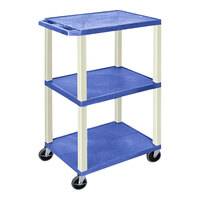 Luxor Tuffy 24" x 18" x 42 1/2" Blue / Putty Plastic 3-Shelf Utility Cart with Heavy-Duty Casters UCPL1BU