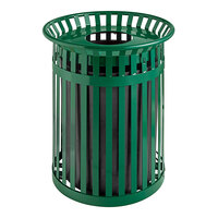 Lancaster Table & Seating 36 Gallon Heavy-Duty Round Green Steel Slatted Outdoor Trash Can with Flat Lid