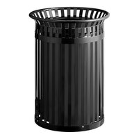 Lancaster Table & Seating 45 Gallon Heavy-Duty Round Black Steel Slatted Outdoor Trash Can with Flat Lid