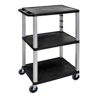 Luxor Tuffy 24" x 18" x 42 1/2" Black / Nickel Plastic 3-Shelf Utility Cart with Heavy-Duty Casters UCPL1-N