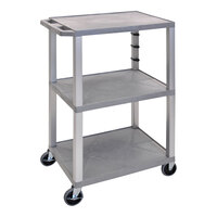 Luxor Tuffy 24" x 18" x 42 1/2" Gray / Nickel Plastic 3-Shelf Utility Cart with Heavy-Duty Casters UCPL1GY-N