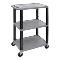 Luxor Tuffy 24" x 18" x 42 1/2" Gray / Black Plastic 3-Shelf Utility Cart with Heavy-Duty Casters UCPL1GY-B