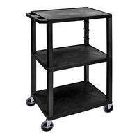 Luxor Tuffy 24" x 18" x 42 1/2" Black Plastic 3-Shelf Utility Cart with Heavy-Duty Casters UCPL1