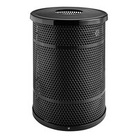 Lancaster Table & Seating 55 Gallon Heavy-Duty Round Black Steel Perforated Outdoor Trash Can with Flat Lid