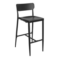 BFM Maui Black Aluminum Outdoor Side Barstool with Backrest