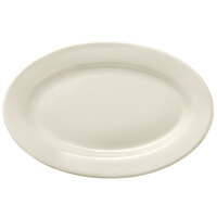 Libbey Porcelana Cream 13 5/8" x 8 7/8" Cream White Oval Wide Rim Rolled Edge Porcelain Platter - Sample