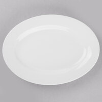 Libbey Porcelana 9 3/4" x 7 1/4" Bright White Oval Wide Rim Porcelain Platter - Sample