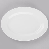 Libbey Porcelana 11 3/4" x 8 1/2" Bright White Oval Wide Rim Porcelain Platter - Sample