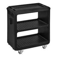 Cambro Service Cart PRO 31 1/4" x 18" x 34" Black 3-Shelf Beverage / Service Cart with 2 Rigid and 2 Swivel Casters SC225110